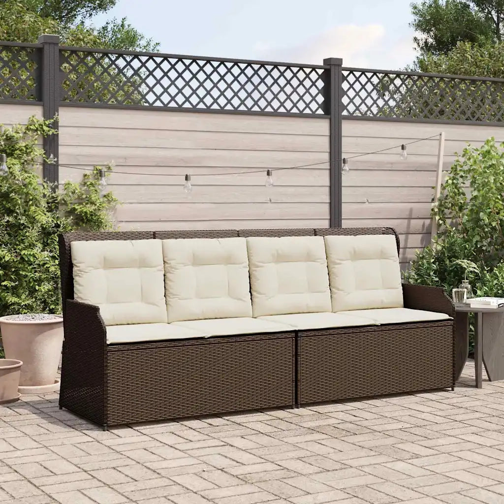 vidaXL Panchina da giardino con cuscino Marrone Poly Rattan