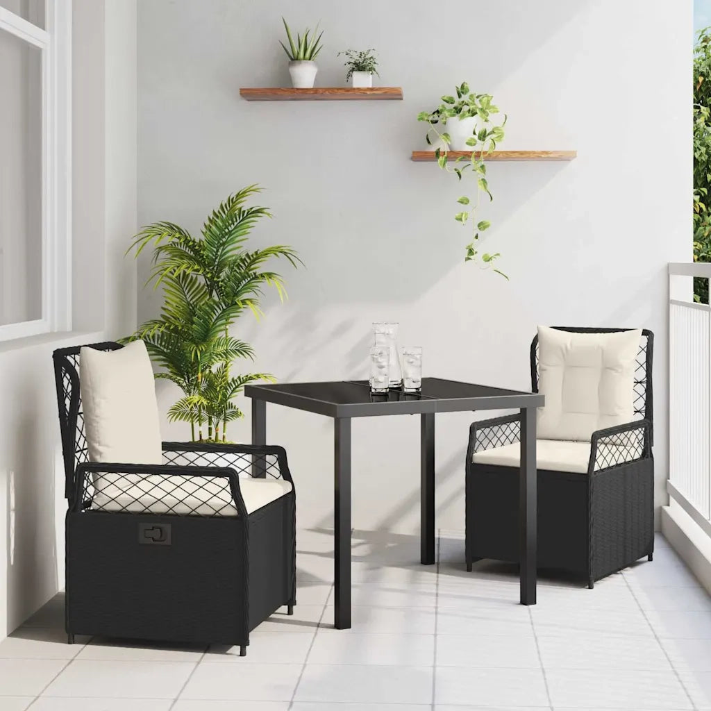 Set da Pranzo per Giardino 3 pcs Nero polyrattan 3380981