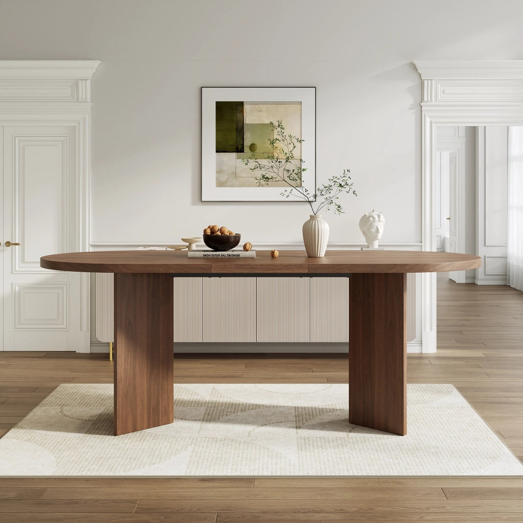 Tavolo da pranzo ovale 200x90x75 cm per 6-8 persone; piano spesso 18 mm con angoli arrotondati; MDF effetto noce