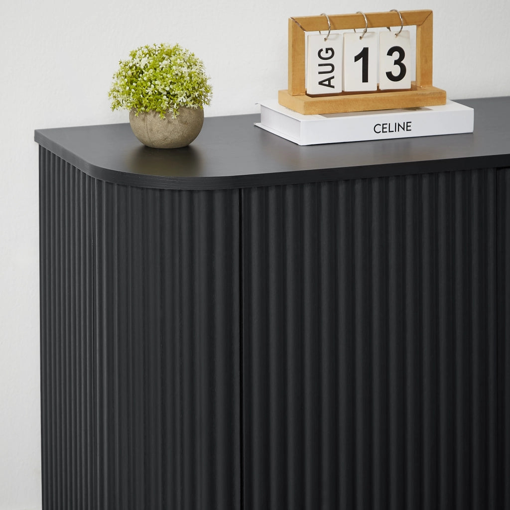 Credenza e madia con 4 ante e vani contenitore, per soggiorno e ingresso, in MDF, nero, 162.5 × 38 × 61 cm