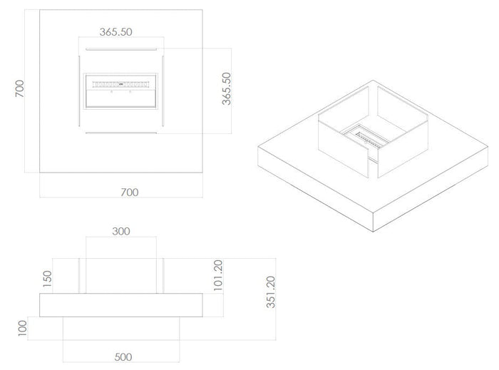 Camino a Bioetanolo da Pavimento 70x70x35 cm Panarea Bianco