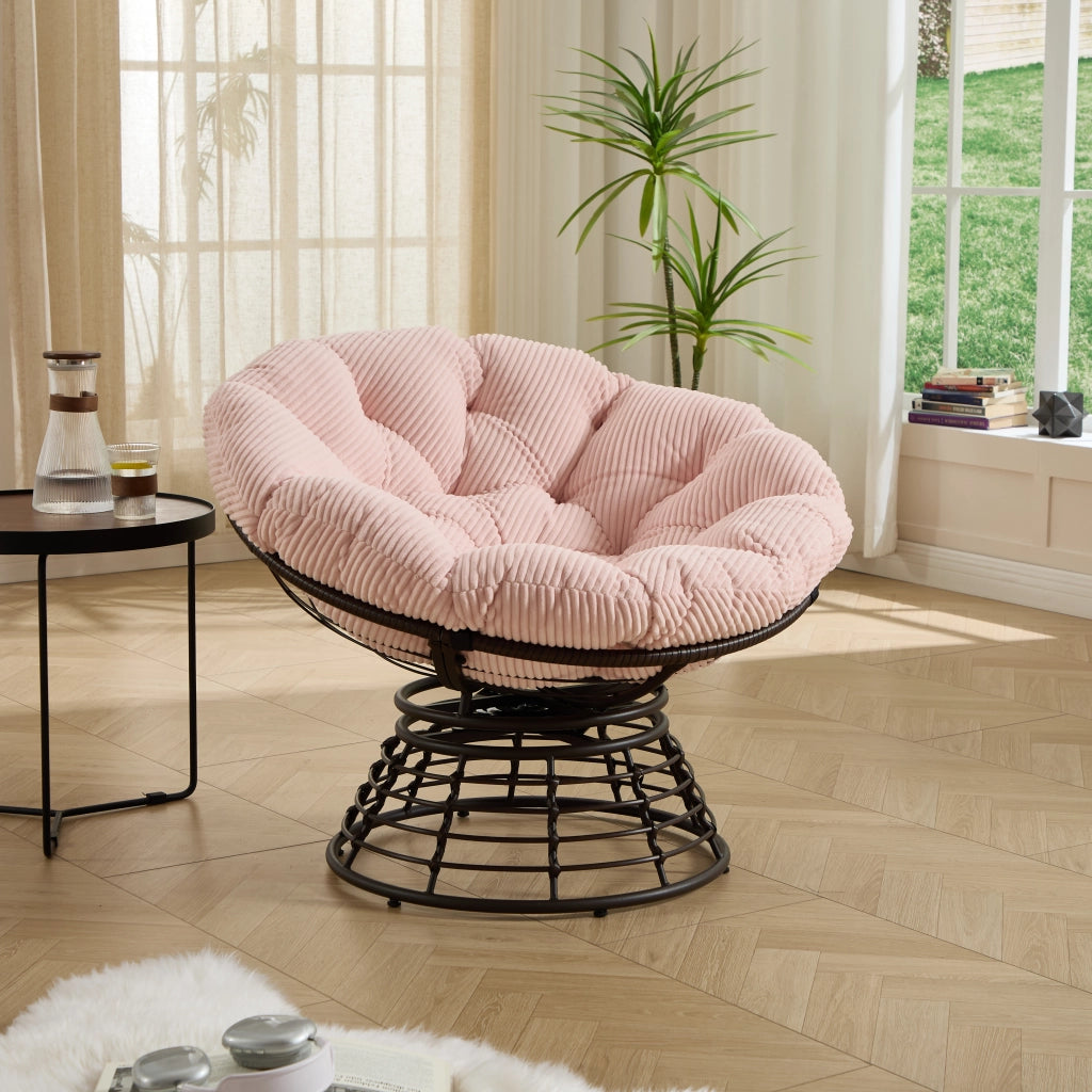 Comoda poltrona Papasan ergonomica in vimini, girevole a 360¡ã per interni ed esterni, con morbido cuscino spesso, ideale per soggiorno, camera da