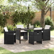Set da Pranzo per Giardino con cuscino 5 pcs Nero polyrattan