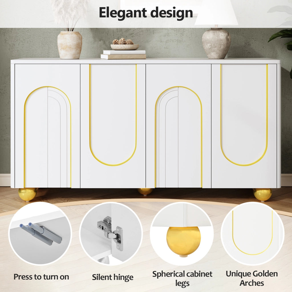 Credenza e madia a 4 ante con 2 vani interni, per soggiorno, in MDF e pannello truciolare bianco 140 × 40 × 74 cm