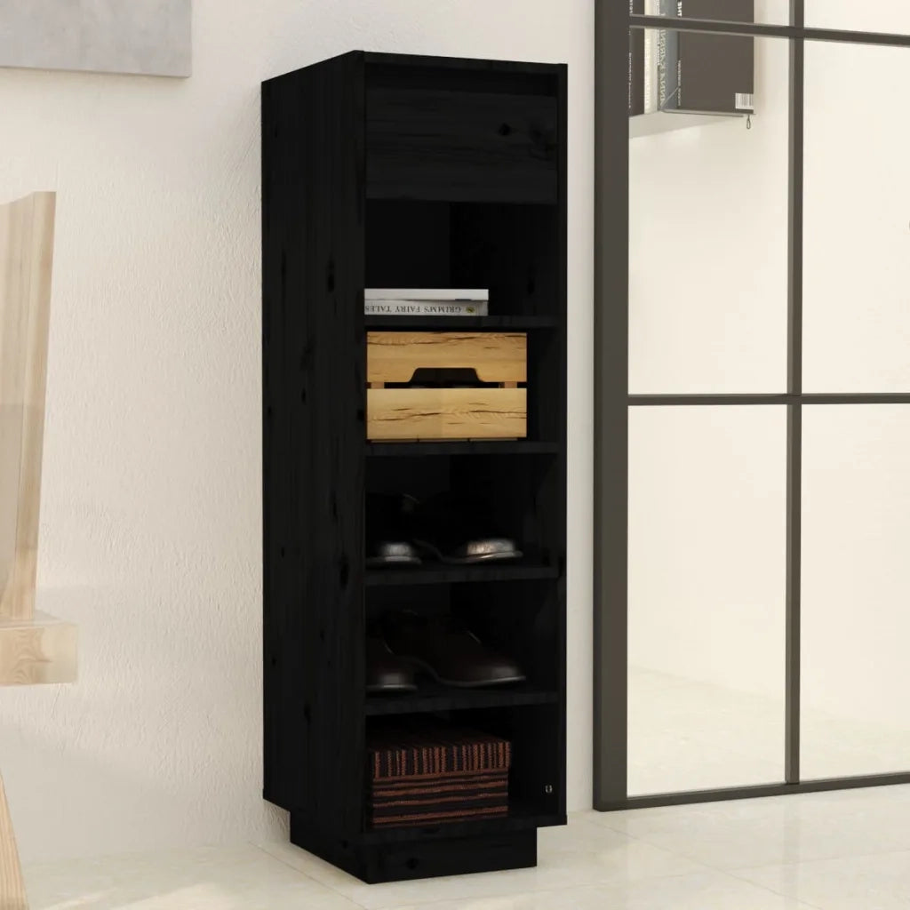 Scarpiera Nera 30x34x105 cm in Legno Massello di Pino 813559