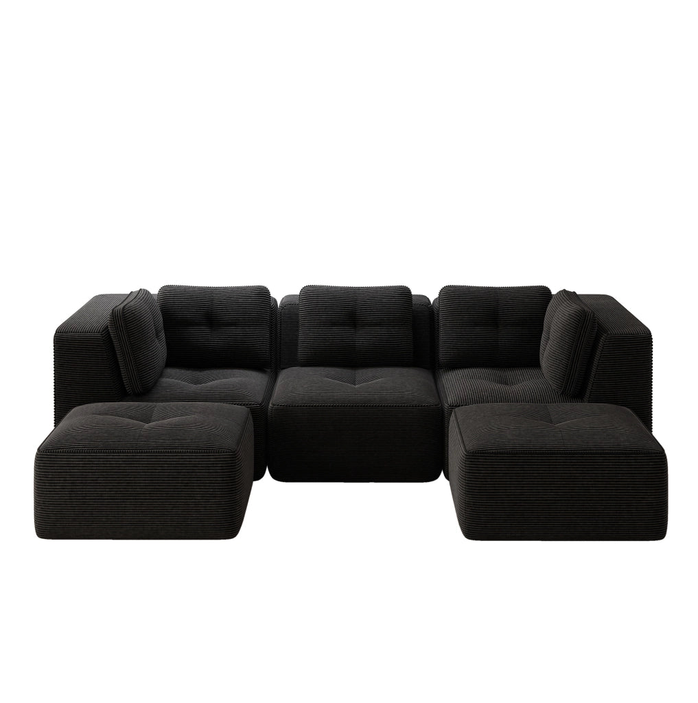 Divano angolare modulare 297x177x69 cm in velluto a coste nero; senza montaggio