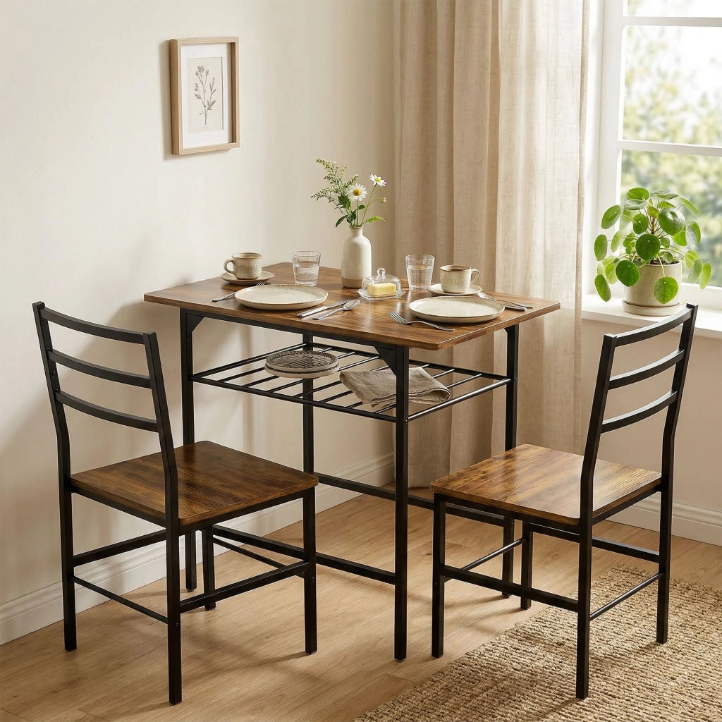 Tavolo da pranzo allungabile con sedie ¨C zephmum ¨C marrone, metallo, 90x200