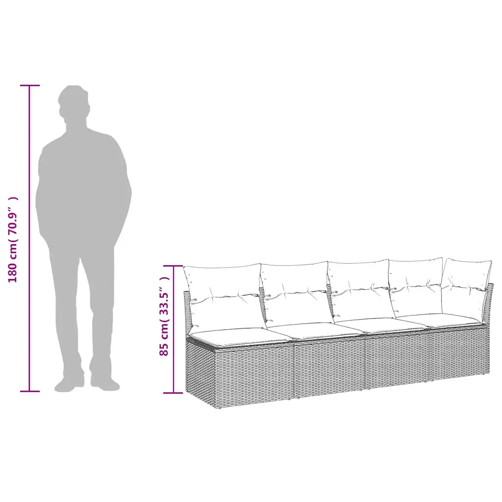 Divano da Giardino con Cuscini 4 Posti Grigio in Polyrattan
