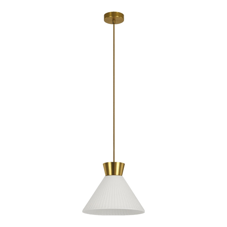 Lampada a Sospensione BEA Rossini Group 28cm - Vetro Bianco Satinato Plissettato, Attacco E27, Struttura Oro IP20, Classe I - Illuminazione