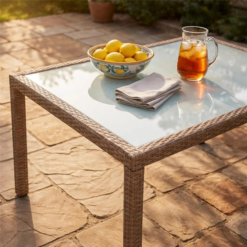 TAVOLO AZORE IN ACCIAIO E WICKER MARRONE 150 X 90CM