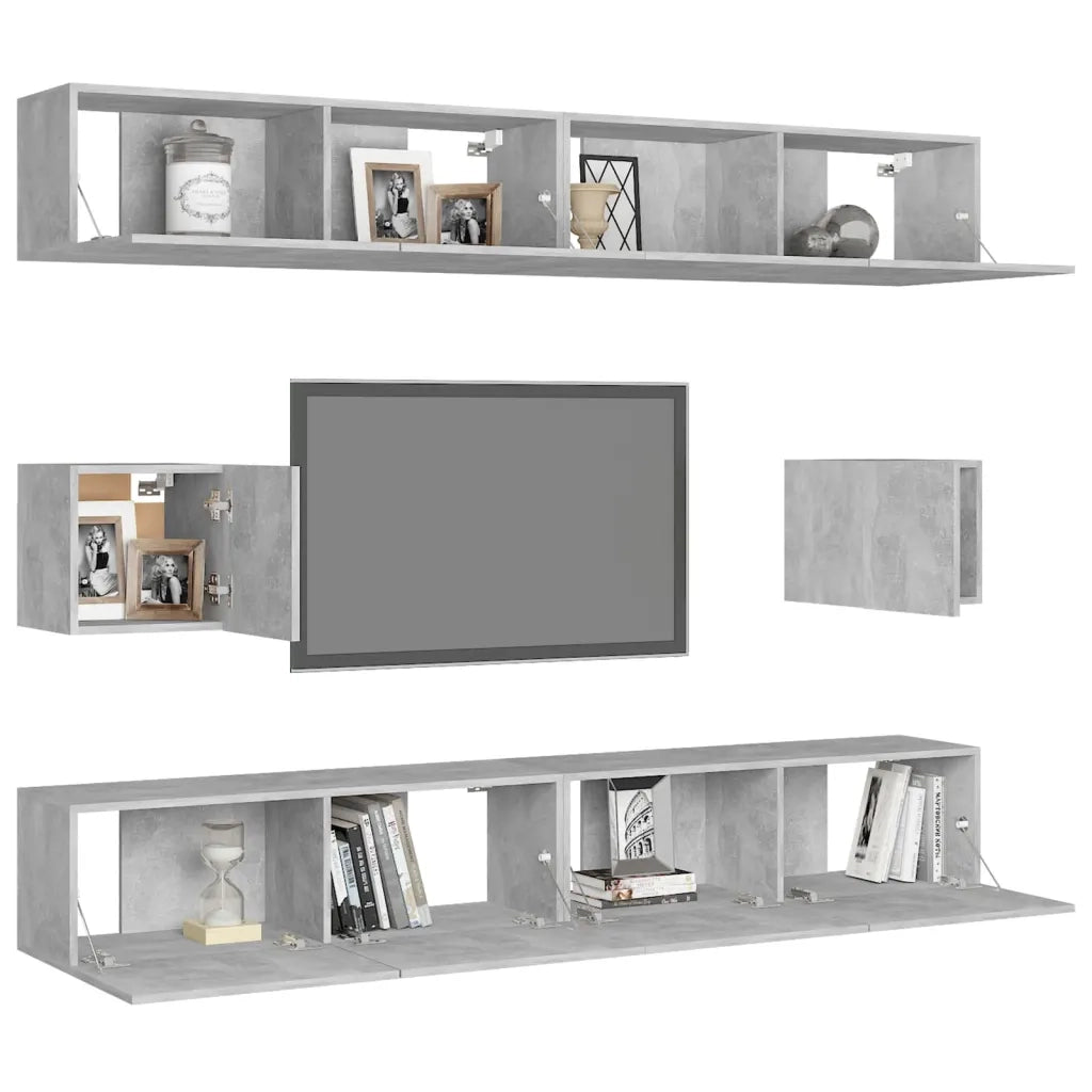Set di Mobili Porta TV 6 pz | Armadietto TV | Mobile Porta TV Grigio Cemento in Legno Multistrato