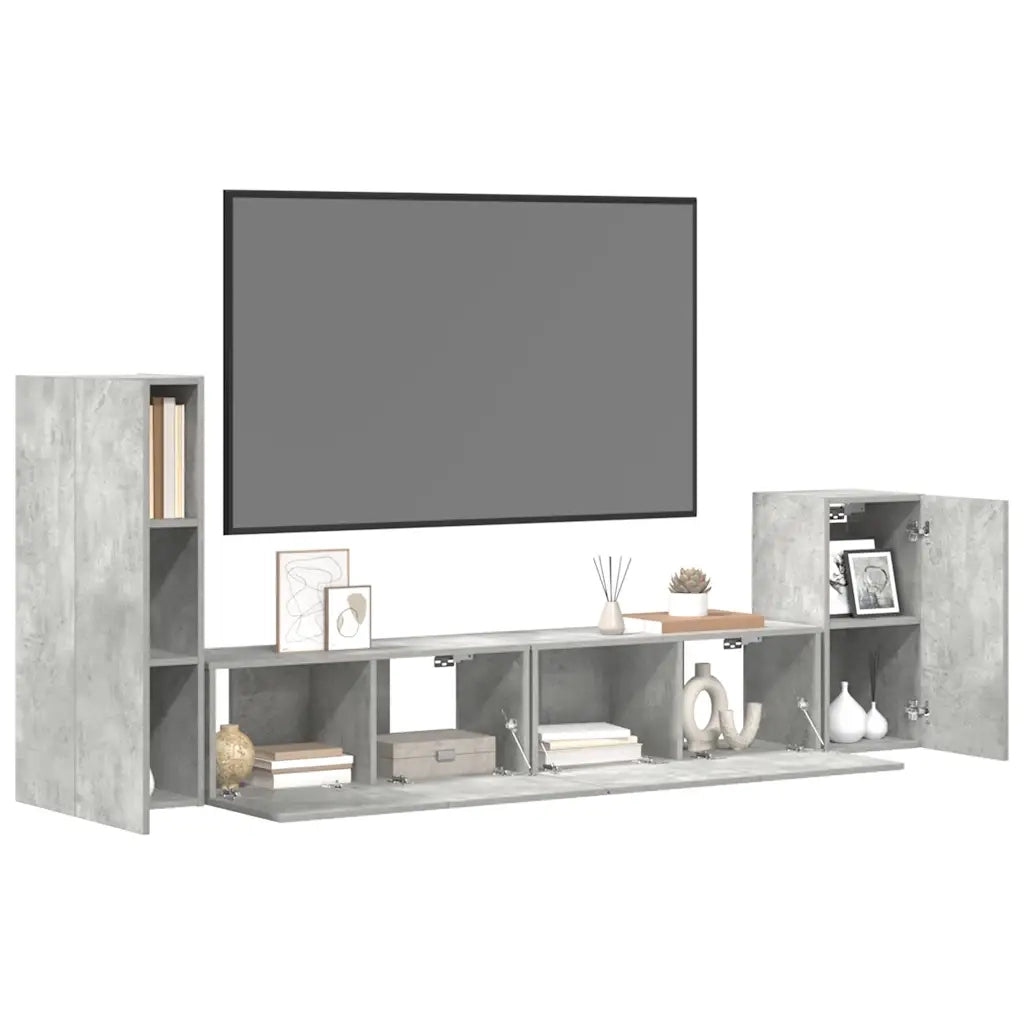 Set di Mobili Porta TV 4 pz Grigio Cemento in Legno Multistrato 3114625