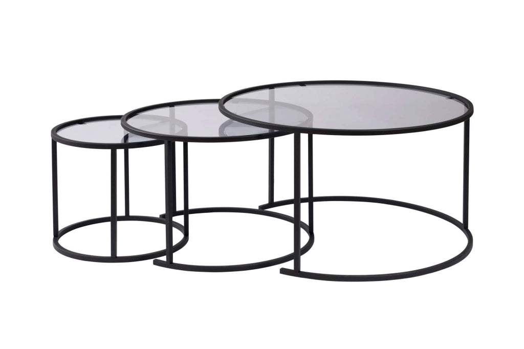 Set di 3 tavolini in metallo "Aurum" - 80 x 80 x 43 cm - Nero Grigio