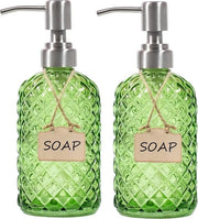 Dispensatore di sapone in vetro per bagno e cucina con pompa in acciaio inossidabile 304, verde, 2 pezzi