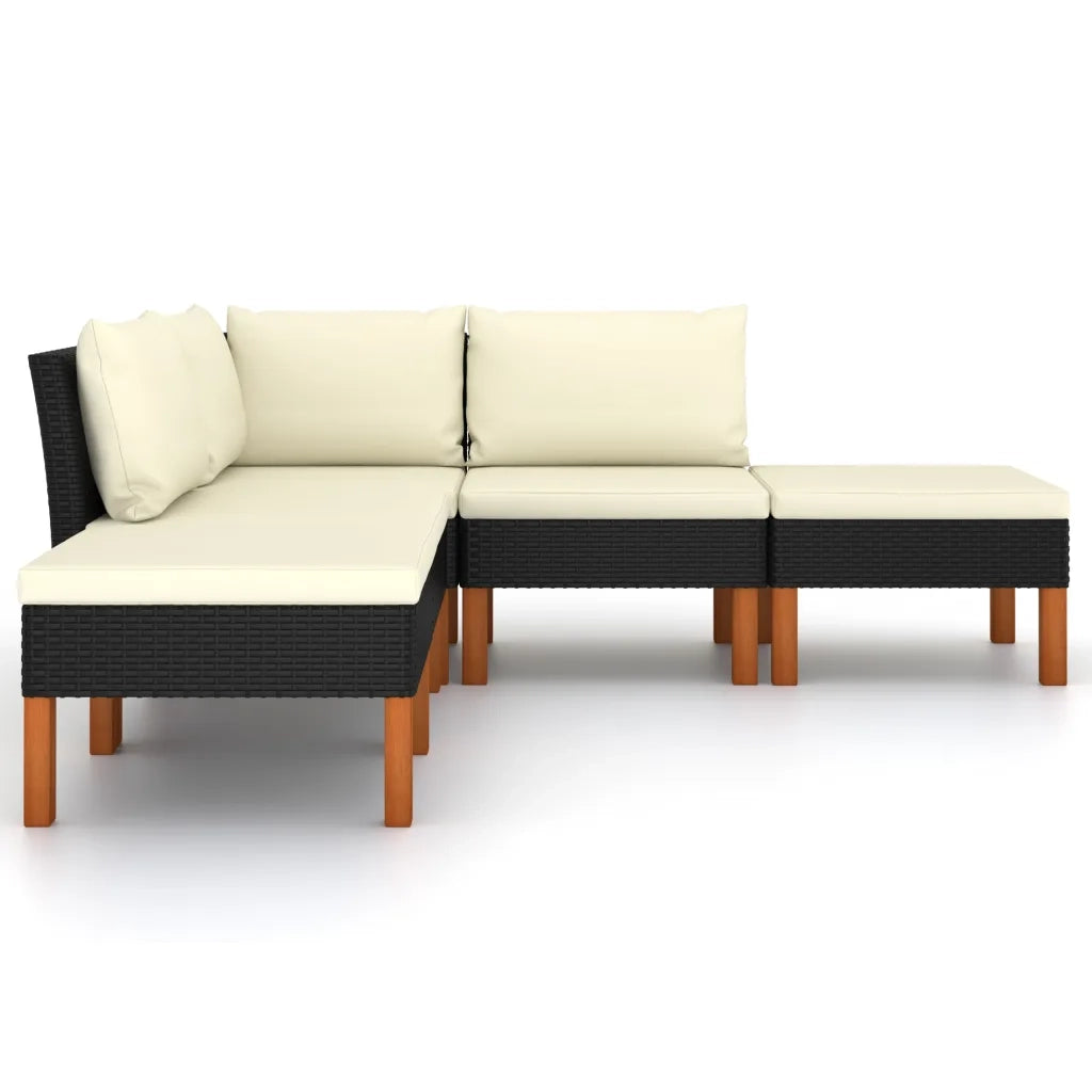 Set Divani da Giardino 5 pz con Cuscini in Polyrattan Nero cod mxl 40508