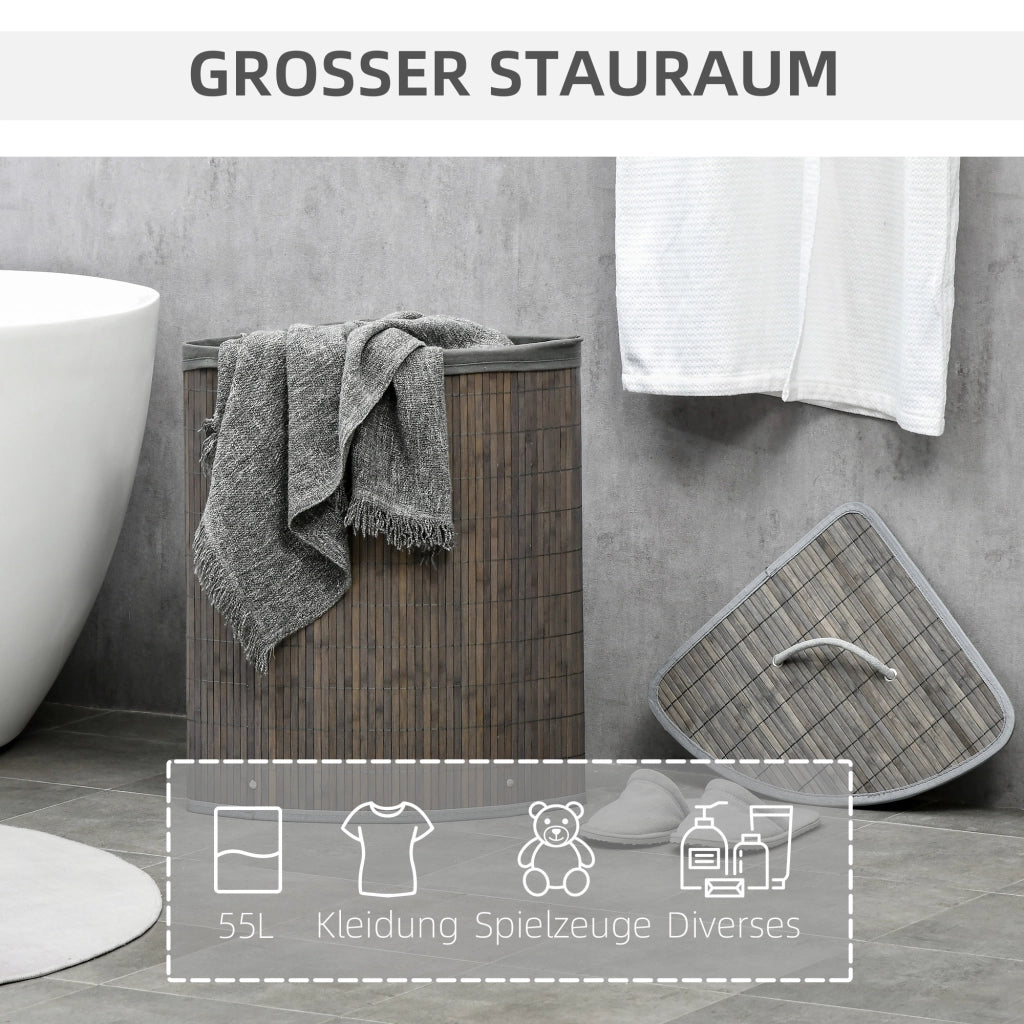 CESTO PORTABIANCHERIA Angolare 55 L 38x38x57 cm Bambù Grigio con coperchio