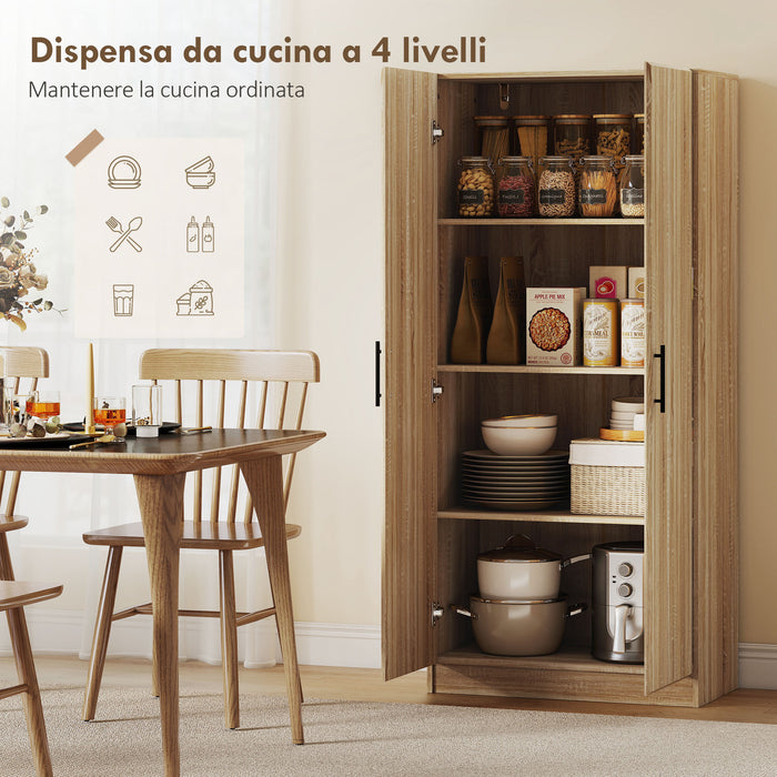 Mobile Cucina Multiuso Credenza Moderna 75x40x165 cm Ante a Chiusura Ammortizzata Color Legno