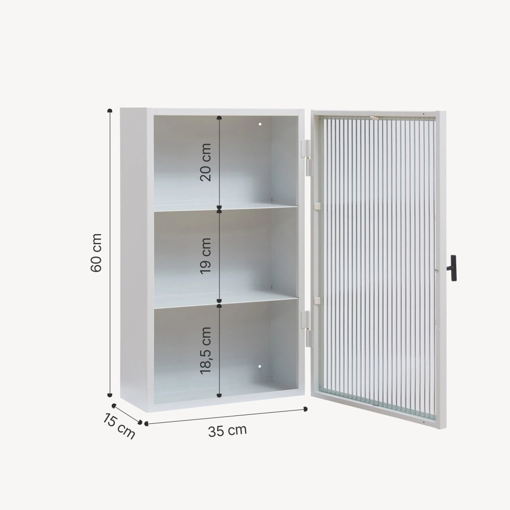 Armadietto a Parete Zundert Pensile ad Anta in Vetro Scanalato 60 x 35 x 15 cm - Bianco [en.casa]