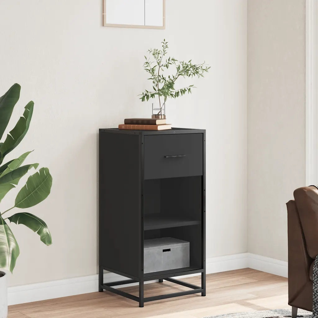 Credenza Rovere Nera 35,5x35x76 cm in Truciolato e Metallo 848954