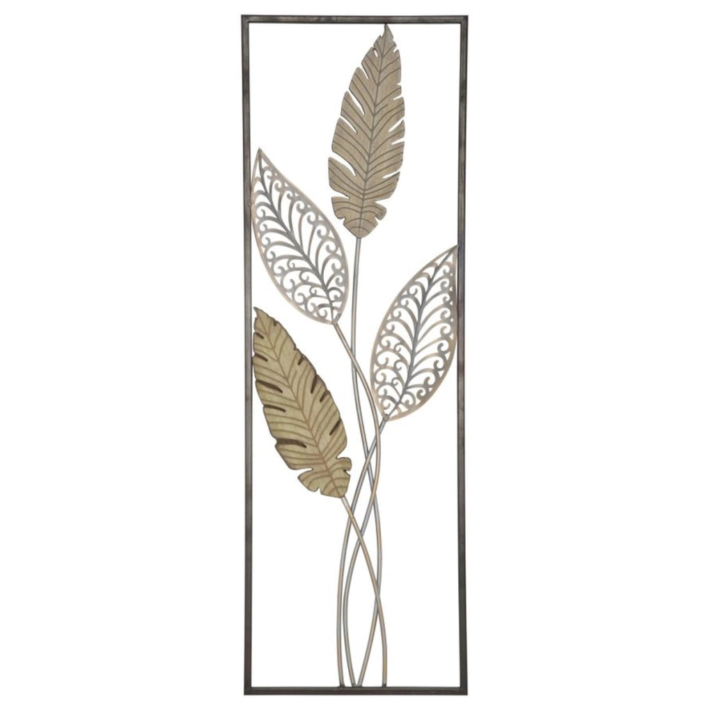 Decorazione in Metallo 3D Foglia 53, Oro, Metallo, 30,5x1,9x91 cm