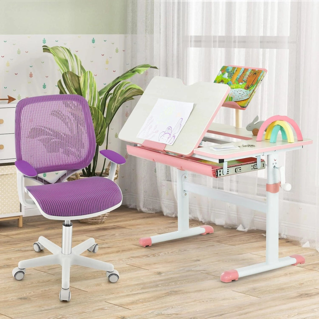 Sedia da Scrivania Girevole per Bambini (Viola, Ruote Ordinarie) | con Altezza Regolabile, 5 Ruote, Braccioli Morbidi, Mobile Ergonomica per Bambini 6-15 Anni