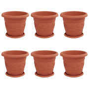 Set di 6 vasi cilindrici moderni 26 x 26 x 21,5 cm con drenaggio e stile minimalista in plastica rosso mattone 02_0056117