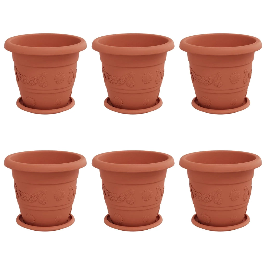 Set di 6 vasi cilindrici moderni 26 x 26 x 21,5 cm con drenaggio e stile minimalista in plastica rosso mattone 02_0056117