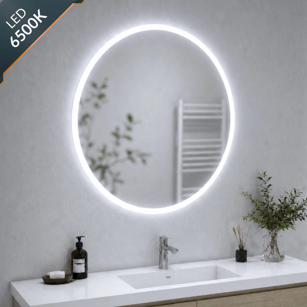 Specchio tondo led dimmerabile con interruttore touch per arredo bagno elegante da parete *** misura Ø90, tonalità ...