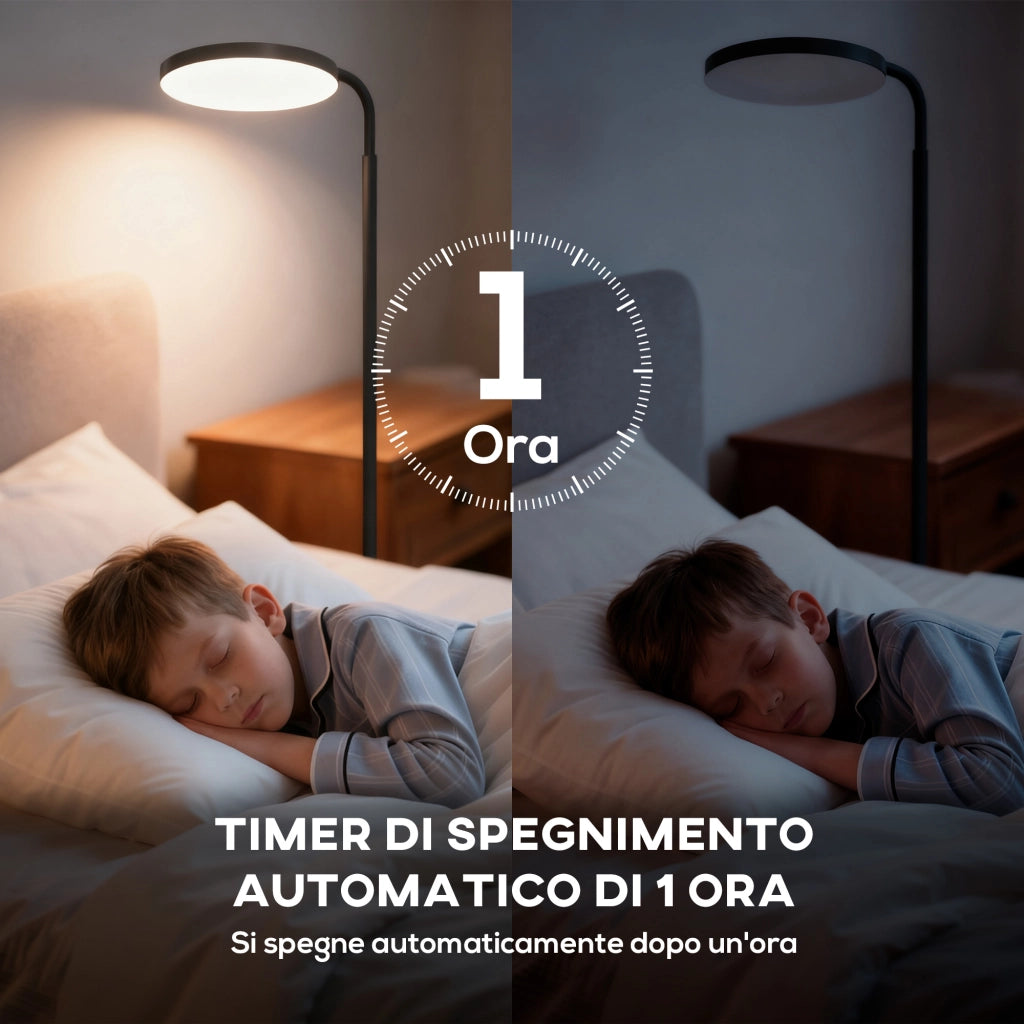 Lampada da Terra LED con Testa Girevole a 350¡ã e Telecomando Magnetico. Regolazione Continua 3000K-6500K. Nero