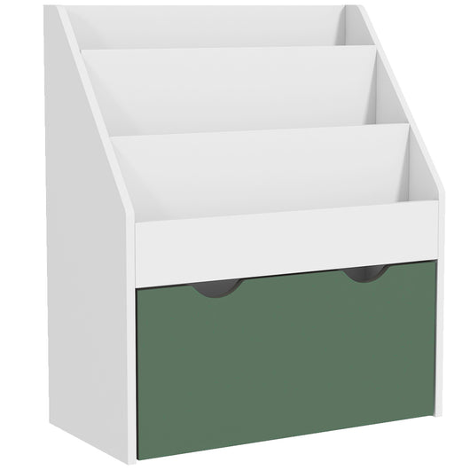 Libreria per Bambini 3-8 Anni 62.5x30x70 cm a 3 Ripiani con Cassetto Inferiore in MDF Verde