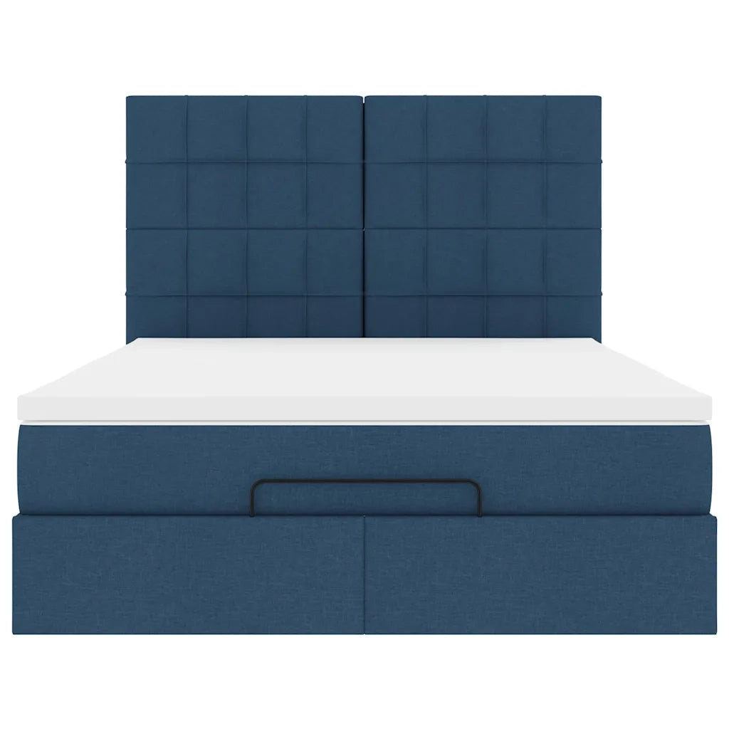 Struttura Letto Pouf con Materasso Blu 140x190 cm in Tessuto 3313160