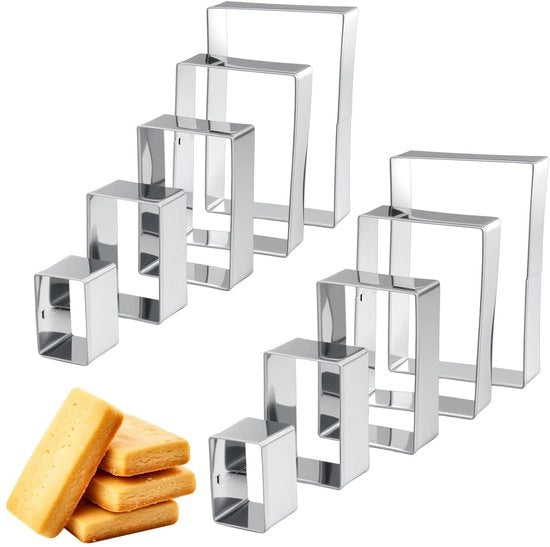 10 pezzi quadrati di punteruoli, taglierini per biscotti, rettangolari, acciaio inossidabile, mini-punteruoli, taglierini per biscotti per biscotti, torta, biscotti