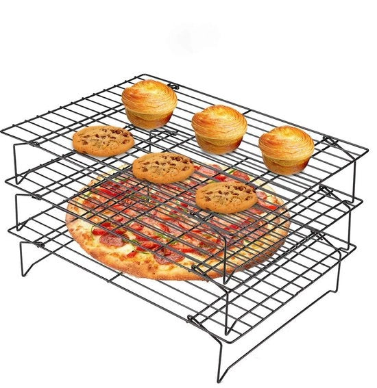 Griglia trislivello per cottura - rivestimento antiaderente - ideale per padelle - realizzato in acciaio inossidabile - perfetto per biscotti e pane - duraturo e salutare