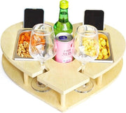 Bancone in legno a forma di cuore, 2 contenitori per bottiglie e contenitori per bicchieri - snack box con ciotole per snack in acciaio inossidabile - ideale per uomini