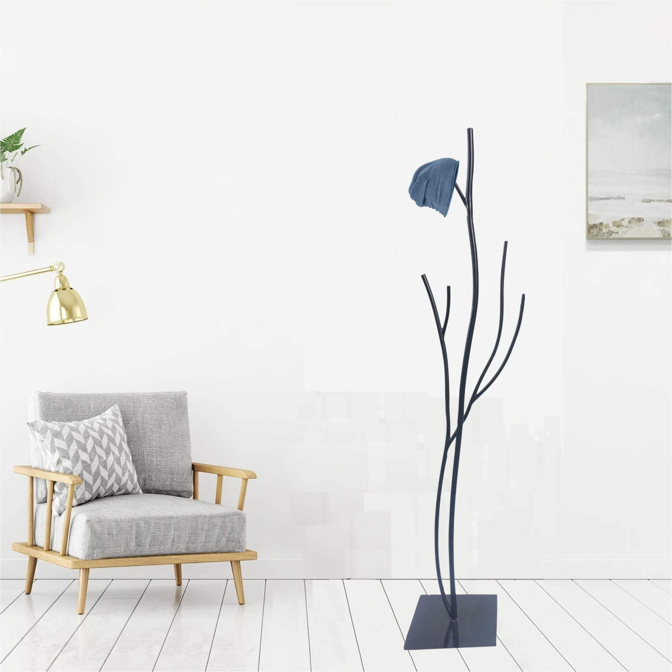 Appendiabiti da Terra 33x33x178 cm in Ferro Battuto Vasconi Castagno Nero