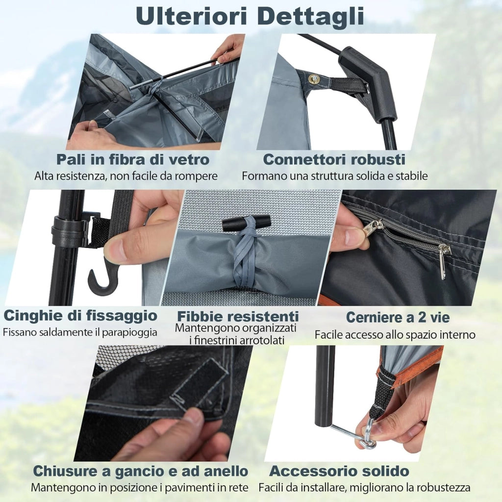 Tenda Spogliatoio da Esterno a 2 Stanze, Tenda da Doccia da Campeggio con Parapioggia Rimovibile, Stendibiancheria e Borsa, Tenda per WC Doccia per Campeggio, Spiaggia e Pesca