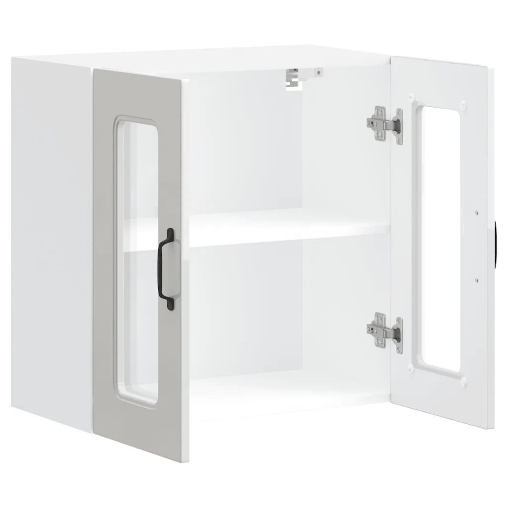 Pensile da Cucina | Mobile da Cucina con Porta in Vetro Kalmar Bianco Lucido