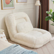 Canapé convertible da pavimento con schienale regolabile a 5 posizioni e cuscino in pelliccia sintetica beige
