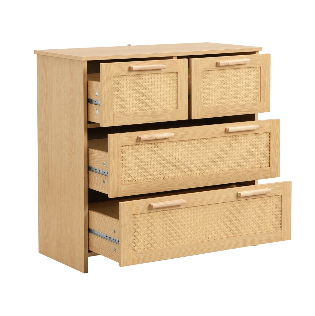 Cassettiera a 4 cassetti in MDF e rattan naturale 80x80x38 cm; naturale