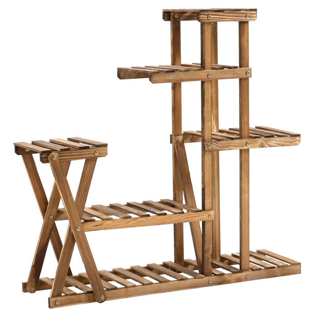 Scaffale per Piante con 5 Livelli in Legno ¨C Zephmum ¨C 98x28x95 cm Carbonizzato