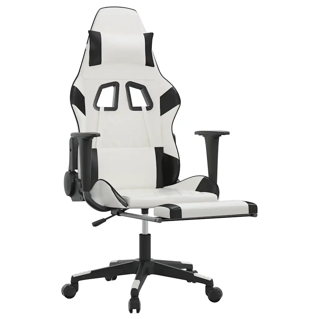 Sedia da Gaming | Sedia da e-sports Massaggio Poggiapiedi Bianco e Nero Similpelle