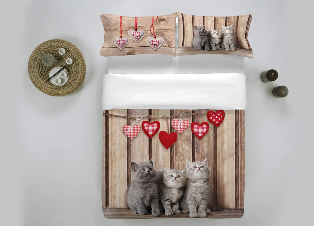 Copripiumino In 100% Cotone Stampa Digitale Modello Fresh Dis. 34 Cat - Matrimoniale - Cat