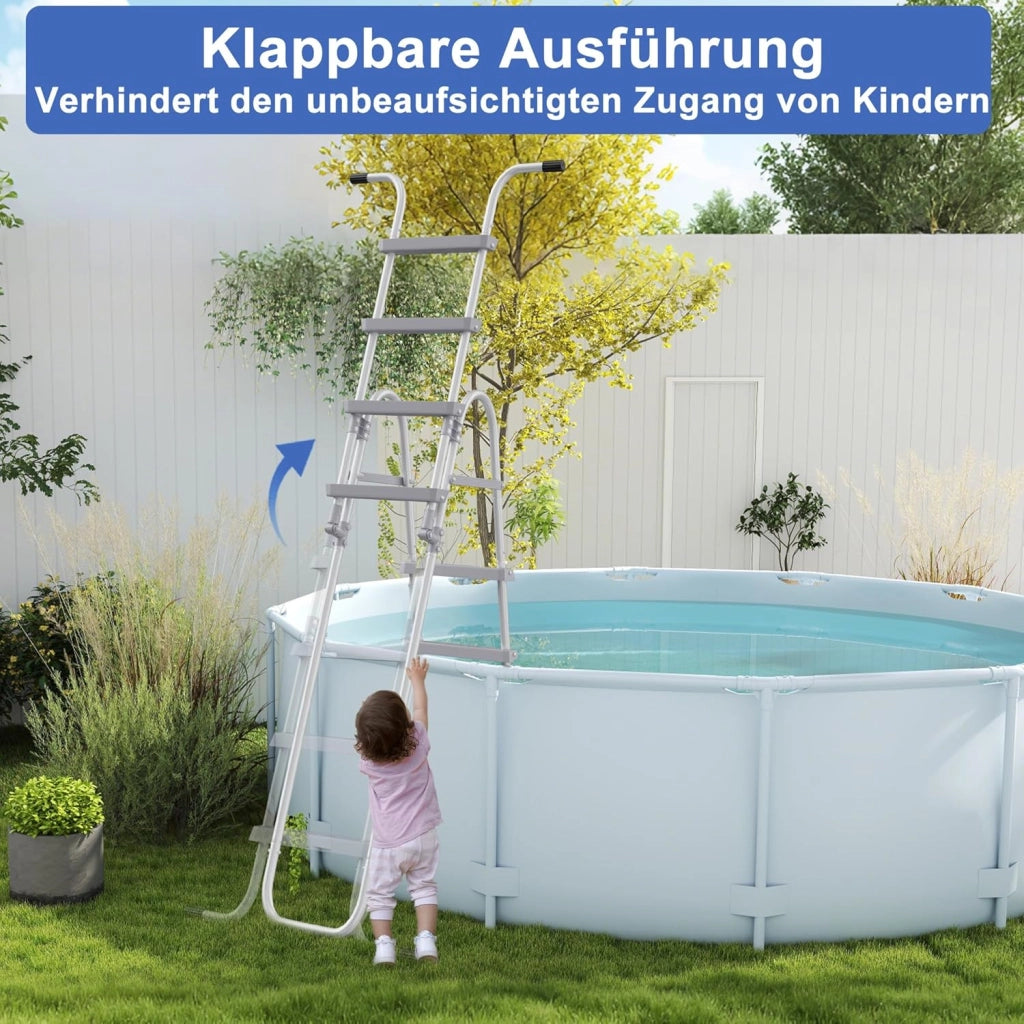 Scala per piscina a 4 livelli, altezza 110 cm, pieghevole, con pedali in plastica e piedini antiscivolo, per piscina