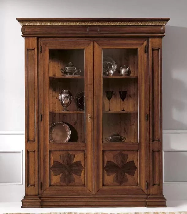 Vetrina grezza 2 porte intarsiata in legno 168x52x217 (153) - Mobili 2G