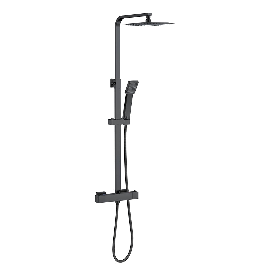 Colonna Doccia Nero AICA ITALY Colonna Doccia Termostatica con Soffione 20x20cm in Acciaio Inox