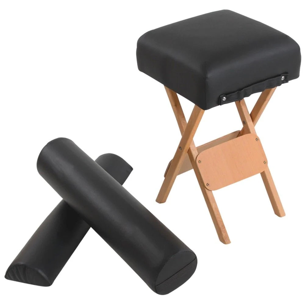 Kit massaggio professionale: sgabello + cuscino mezzo cilindro + cuscino a rullo nero 08_0000468
