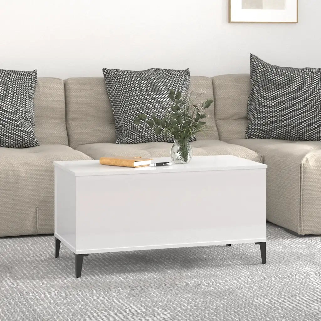 Tavolino salotto | Tavolino da caff¨¨ | Tavolino da Soggiorno Bianco Lucido 90x44,5x45 cm Legno Multistrato