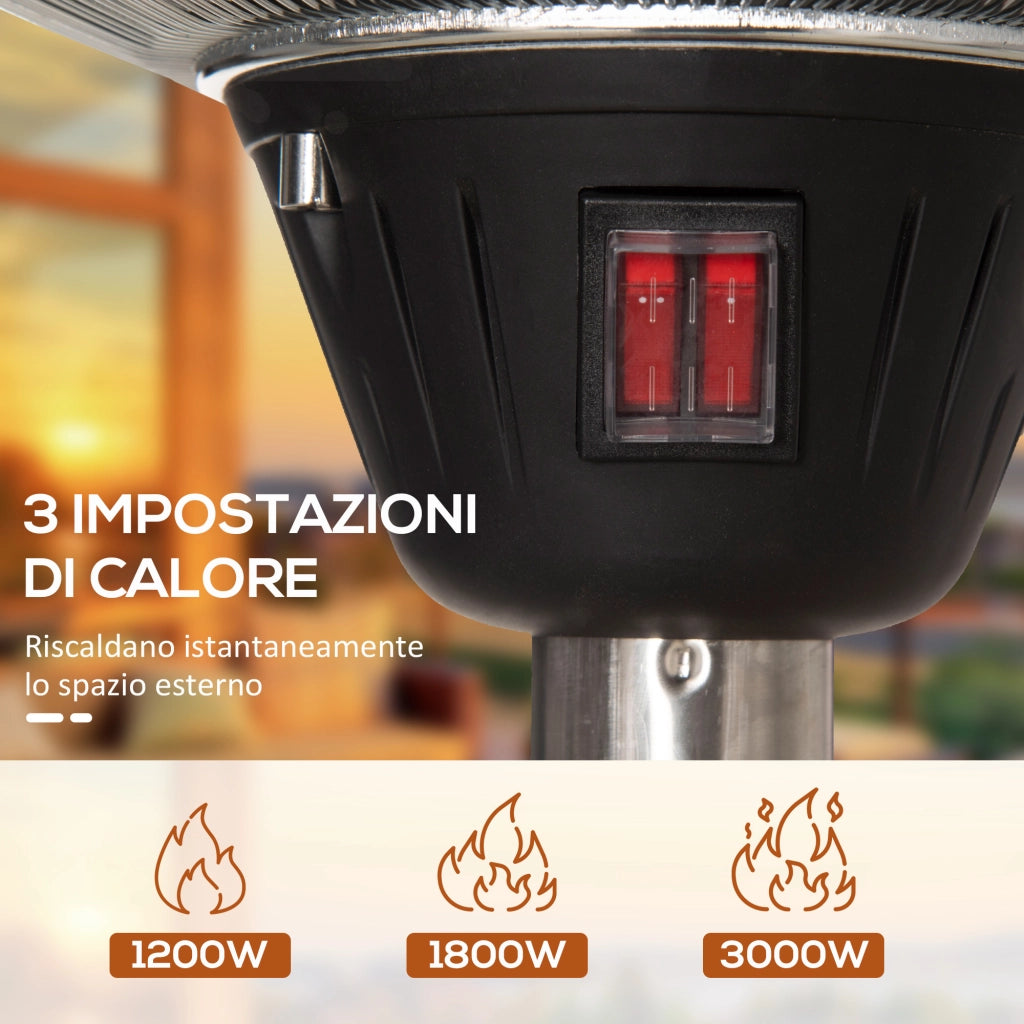 EasyComfort Fungo Riscaldante da Esterno con 3 Temperature e Altezza Regolabile in Acciaio e Alluminio, Argento