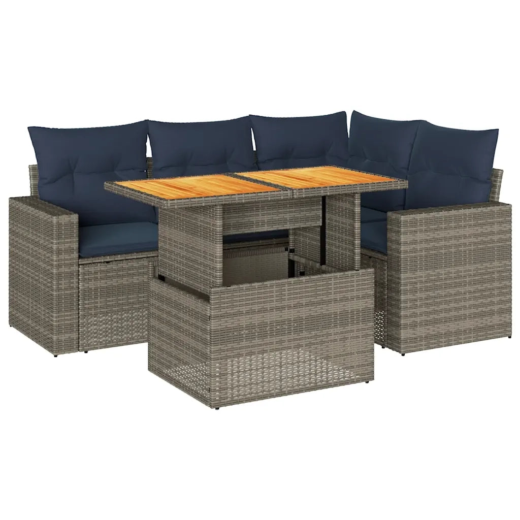vidaXL Set Divano da Giardino 5 pz con Cuscini Grigio in Polyrattan