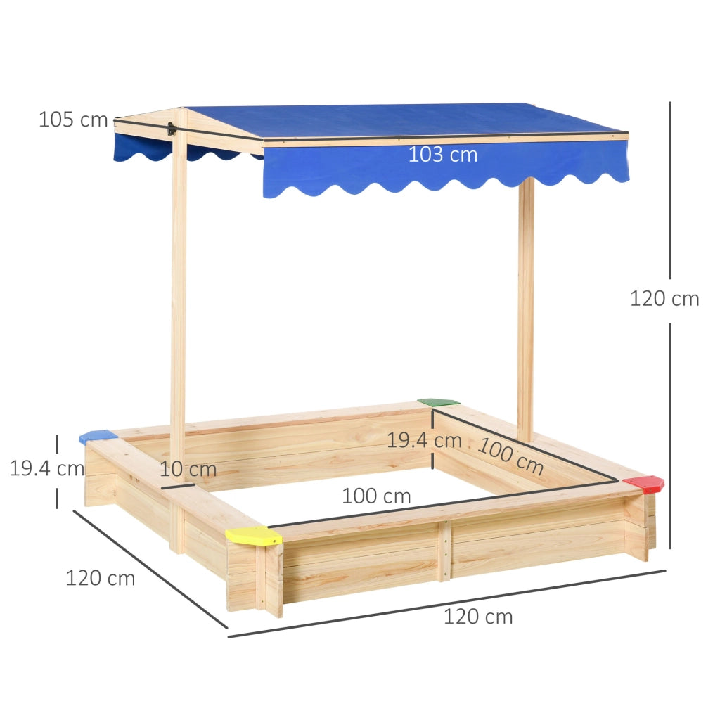 Sabbiera per Bambini in Legno con Panca Tettuccio Parasole Regolabile